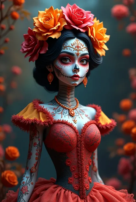 Make me a 3D catrina in a girl&#39;s version and on her dress it says Mi Negrita 