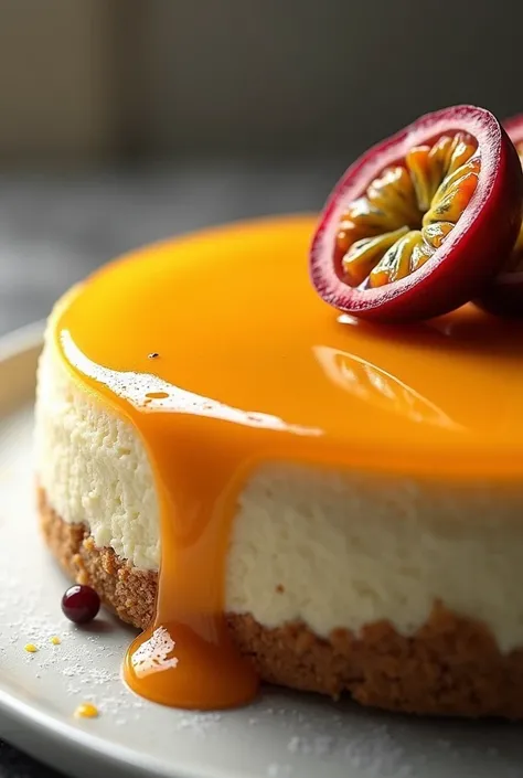 Create me a perfect logo about a passion fruit dessert that says realistic Cheesecake Madness 