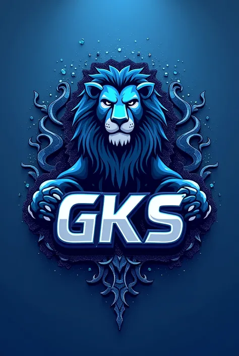 logo with blue lion mascot written gks with glitter background and snakes