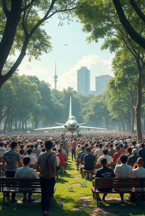 100 Indonesian aerospace lovers are sitting in Pekanbaru city park