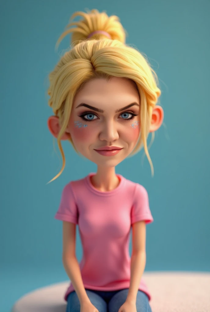 Cartoon character of a woman, with blonde hair tied in a bun on top of her head and a pink shirt, an animated character, Stylized character, animation style rendering, Stylized 3D, Arnold Maya Rendering, Stylized 3D rendering, toon render keyshot, 3d chara...