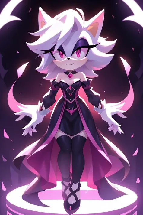 Female character,whole body,legs,hands.pale skin appearance,pink eyes,Hair,attractive vampire princess clothing style,inspired by the style used in the idw sonic friends universe .
