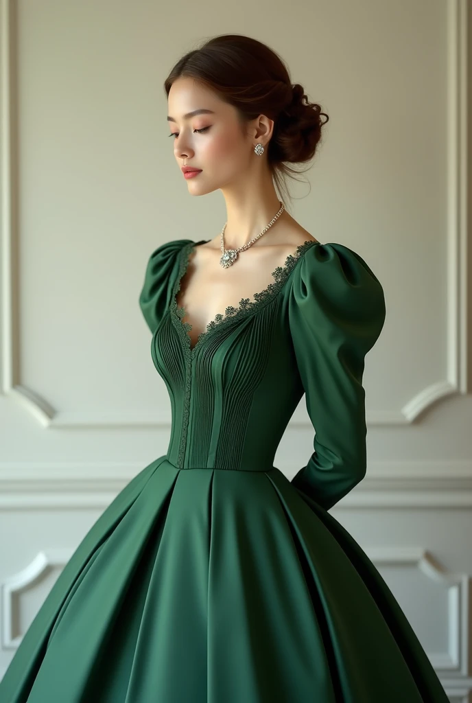 ((High-quality work)), the lines are clear and concise, the green dress and the beautiful pleated lace complement each other, which enriches the layering of the whole picture, the graceful Edwardian lace dress and the princess skirt add a lot to the charac...