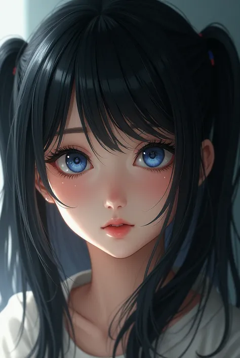 bangs, Black Hair, Twin tails, Blue eyes,One girl, 