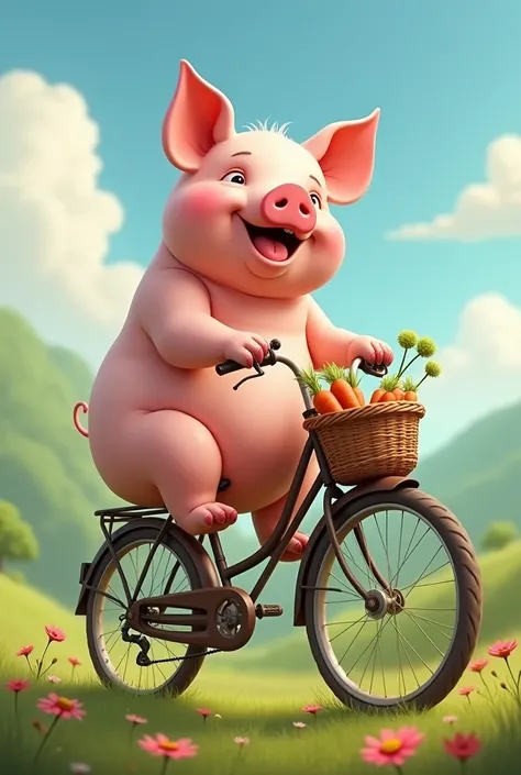 A pig on a bicycle 
