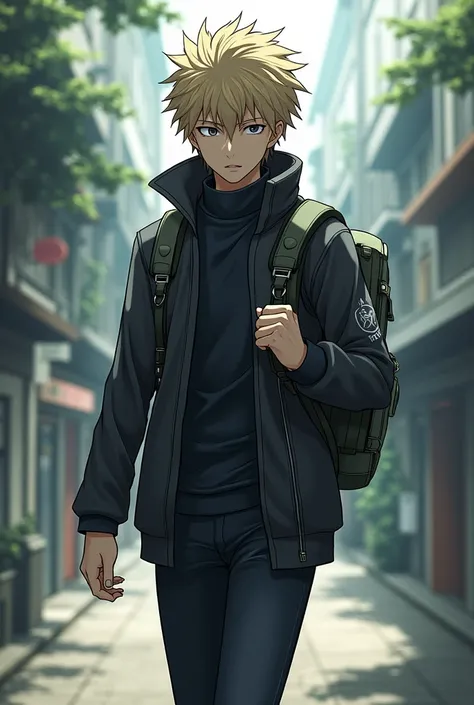 Yuji itadori(get stuck kaise)Walking with backpack in the uniform of the school of sorcery