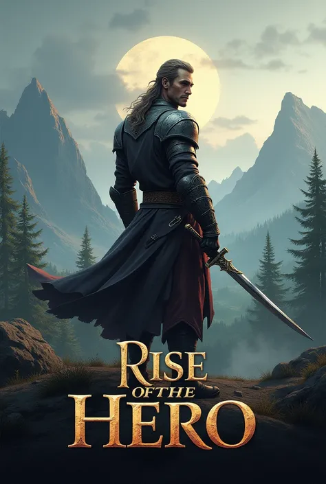 create the image for the cover of a swordsman game with the logo The Rise of the Hero format png