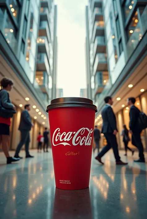 Coca-Cola coffee advertisement in a business center