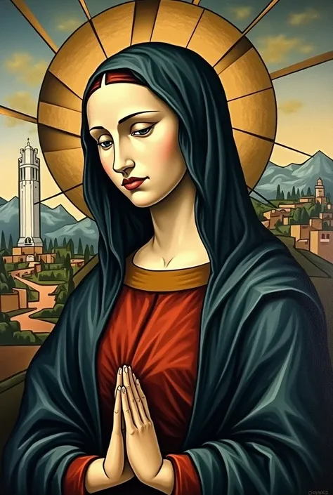 image of the virgin of Fatima but make it cubist like for a painting

