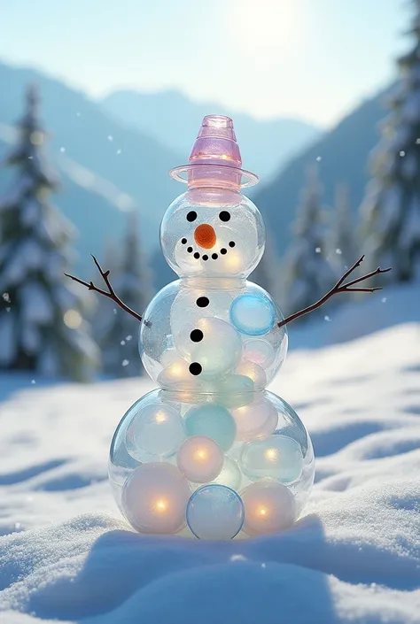 Create a snowman ad made from plastic cups