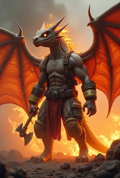 Make a fusion of a firefighter and a dragon 