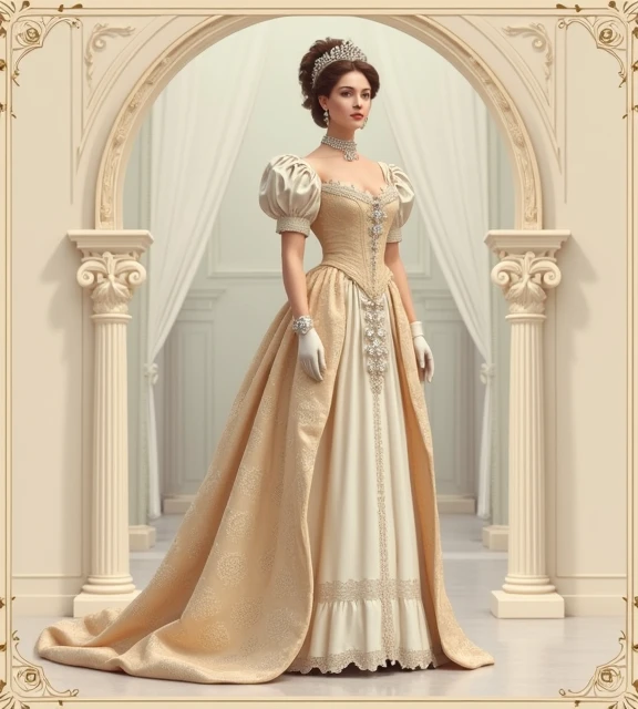 Royal lady in Victorian Era fashion dress full body with accessories