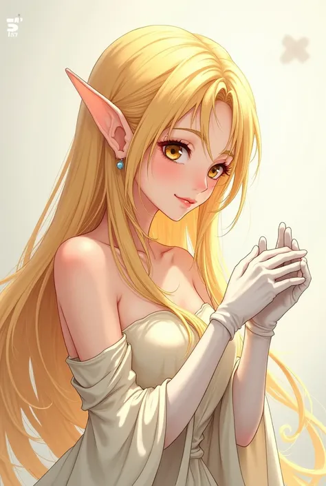 Golden long hair elf anime girl，Put on long white gloves