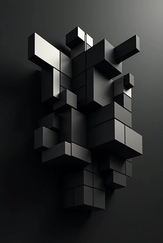 Abstract 3D composition containing black and white colors on a black background based on geometric figures 