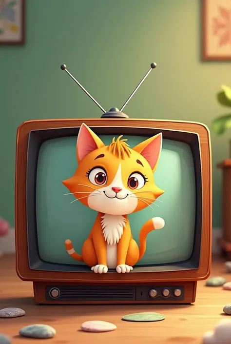 animated cat inside a tv 