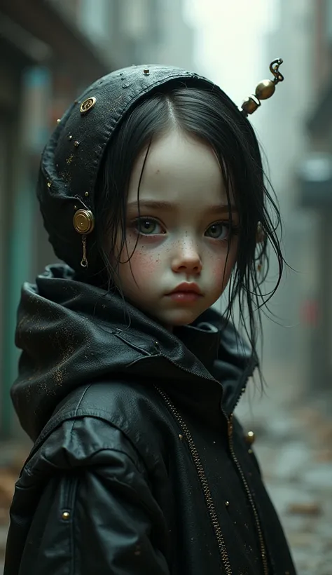 Intricate and detailed portrait of a child, Fantasy character design, cyberpunk, Dark and moody lighting, spectacular chiaroscuro lighting, film composition, Ashley Wood Style, sandy grunge texture, sharp focus, hyper detailed, 8K, (The best quality:1.2), ...