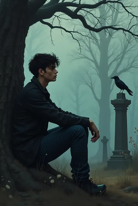 A young man Waiting for death beside the Cemetery