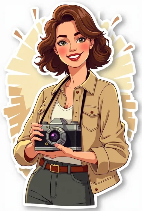 Sticker of a Woman with a Camera**: A stylish woman with a vintage camera in hand, smiling and ready to capture moments. Perfect for stories!