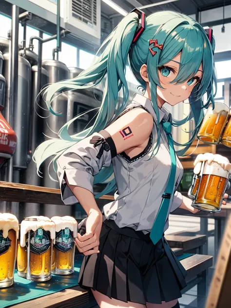 score_9,score_8_up,score_7_up,score_6_up BREAK official art,solo,Indoor,smile,looking at viewer,facing viewer,hatsune miku,absurdly long hair,aqua hair,twintails,hair ornament,sidelocks,hair between eyes,parted bangs,aqua eyes,white shirt,collared shirt,ba...