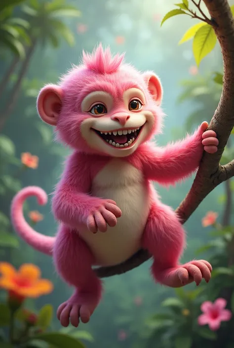 A mix between a pink dinosaur and a monkey. 
