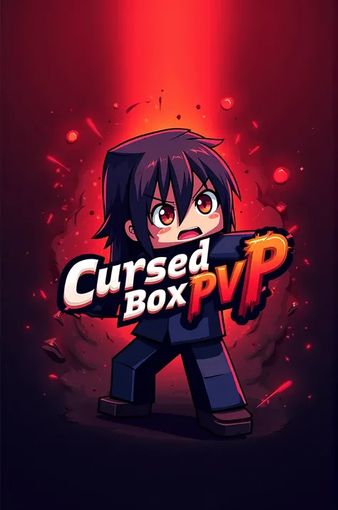 Is a Minecraft logo that says curserdboxpvp and has an anime theme but has red colors?