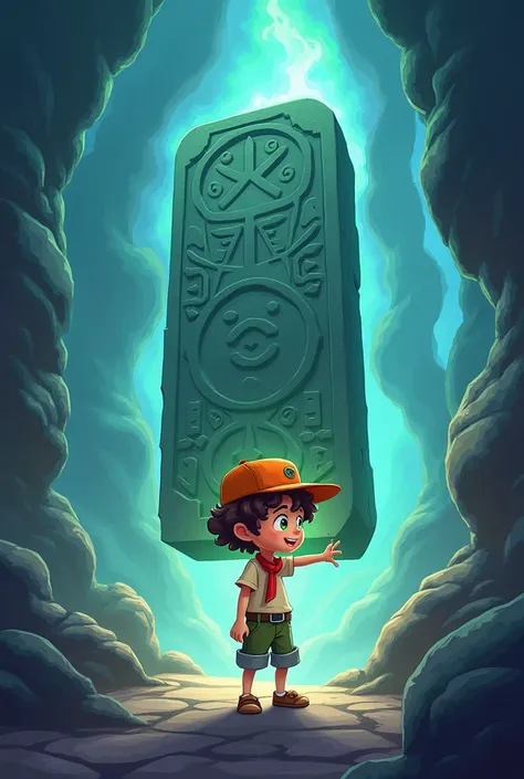 After completing the trials, Jadoo uncovers the secret hidden deep within the Void Realm. A massive, ancient stone tablet floats in the center of a glowing vortex of dark energy. The tablet is inscribed with powerful symbols and depicts a battle between li...