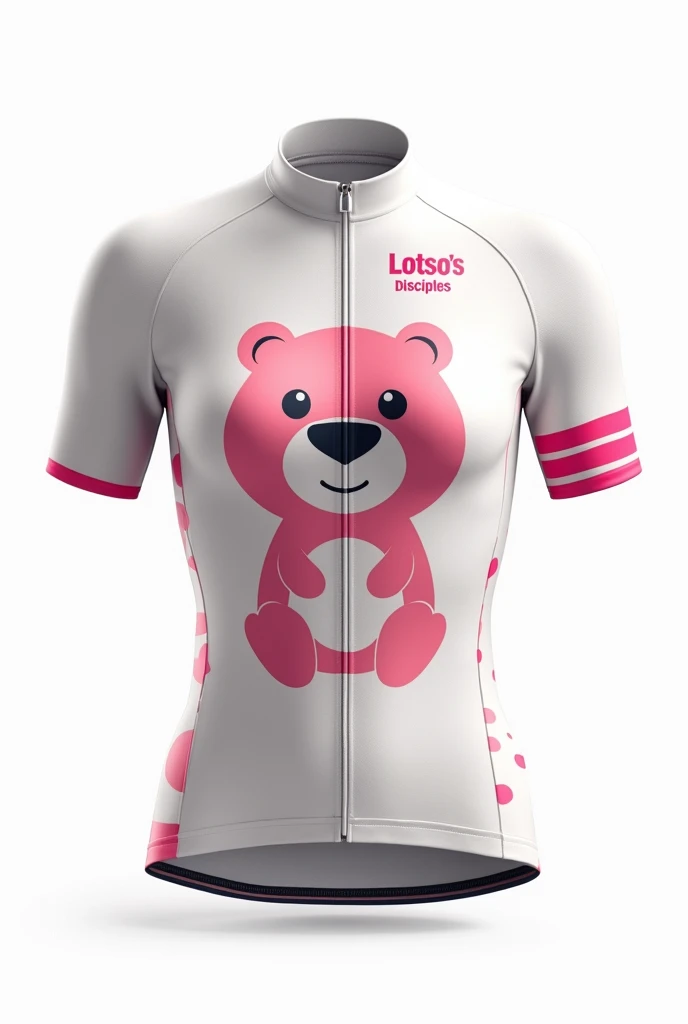 A white cycling jersey with a Lotso bear theme. Let&#39;s say the name of the cycling team is called "Lotso&#39;s disciples"