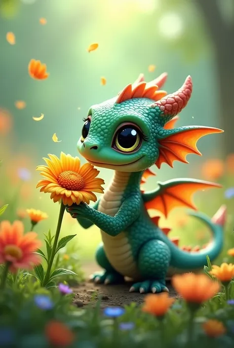 Baby dragon and flower 