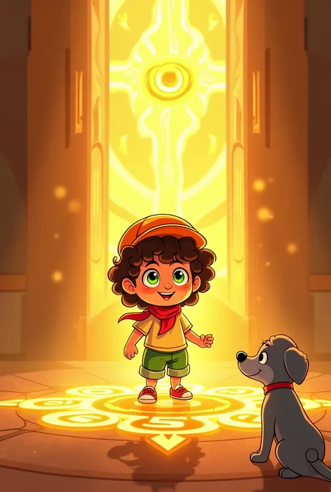 The Sun Warriors present Jadoo with a trial. A massive sun-shaped puzzle appears on the floor, made up of rotating golden disks and symbols. Jadoo must align the disks and solve the puzzle to prove himself worthy of the Sunrise Crystal. The room is bathed ...