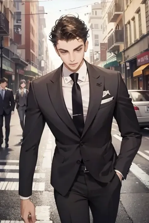 In a suit　２young people　tie　Around town　Handsome　