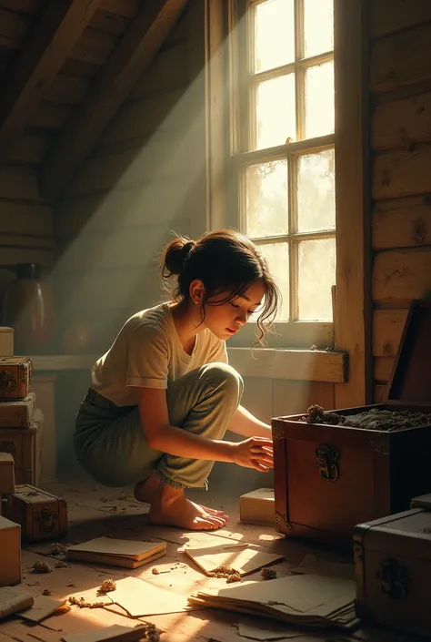 Mia Sifting through her grandmother’s attic