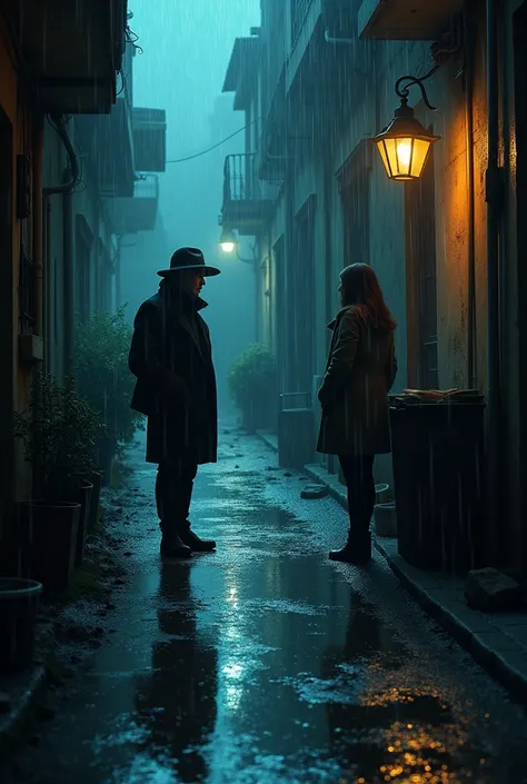 Make a cover for this detective story "It was a typical winter day in Pamplona Alta. The rain was hitting the windows of my small office with the force of someone who had no intention of stopping anytime soon.. The city, with their houses piled up on the h...