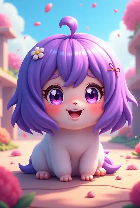 Draw a happy kawaii purple wig penis