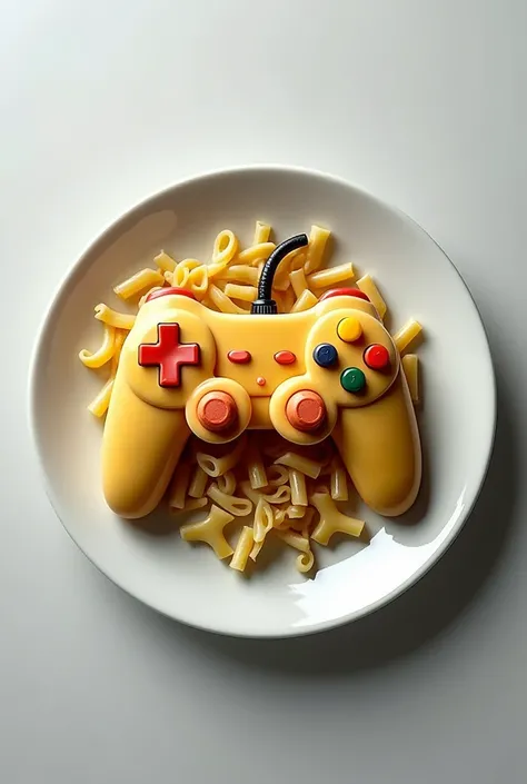 A plate of pasta in the shape of a video game controller 