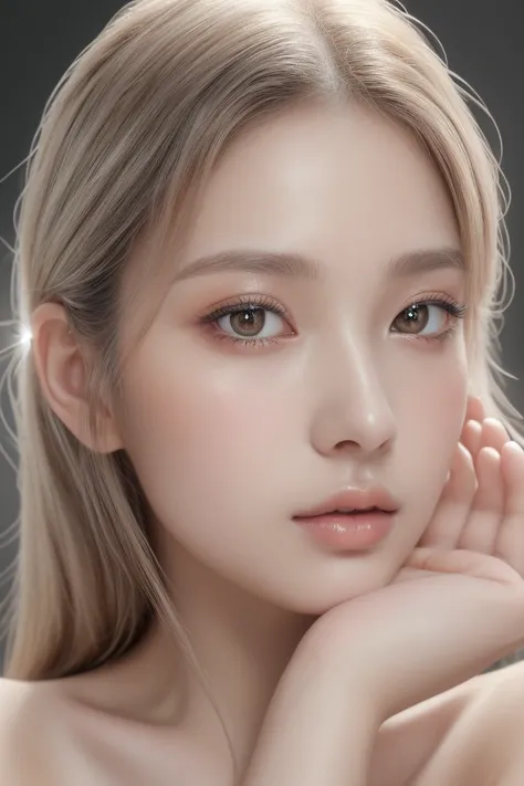 ((Masterpiece, High quality, Ultimate clarity, High Definition)), 1 girl, Beautiful and delicate eyes, Beautifully detailed lips, Very detailed face, Long eyelashes, , Five fingers, Silver Theme, Portrait, elegant posture, Peaceful expression, Natural ligh...