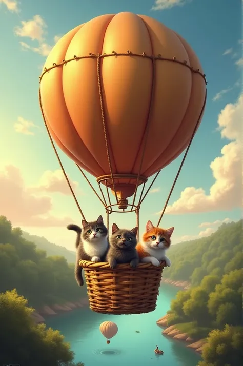 A balloon flying with cats
