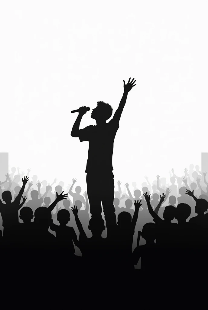 You can make a silhouette of a person singing hip hip , and an audience of poor children 