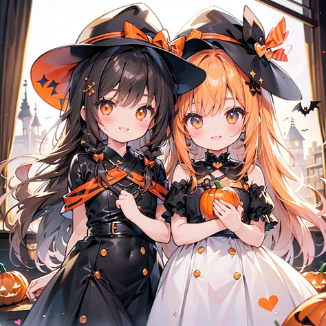 one girl、perfect anatomy、(((super fine、best quality、masterpiece)))、original cute hairstyle、trick or treat、orange and original cu...