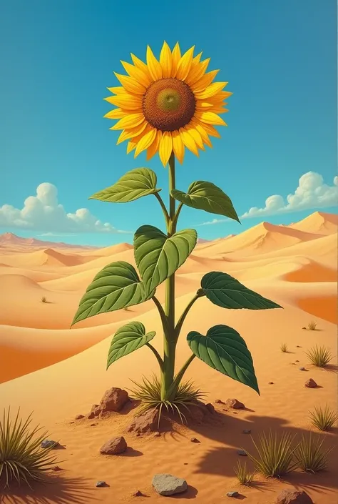 One sunflower in desert painting 

