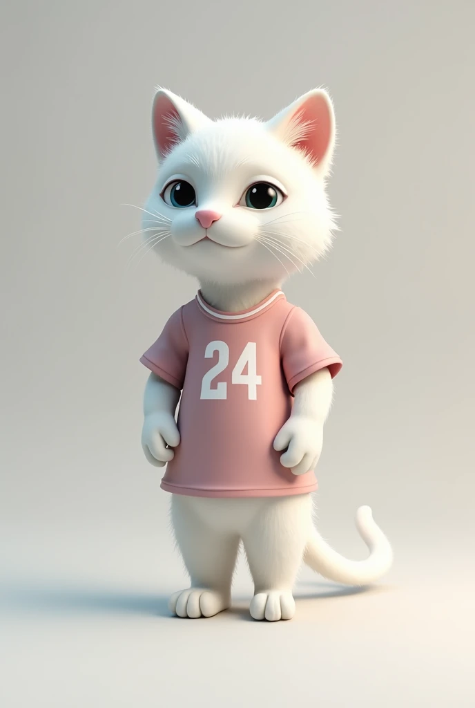 Three-dimensional white cat　Bipedal　Wearing a jersey