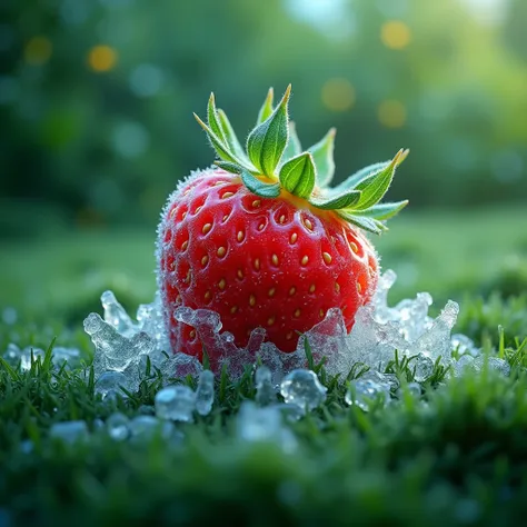 Frozen strawberry green background