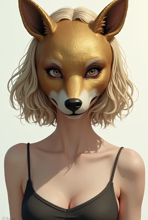 One girl, High resolution, precise, Great work, details, short hair, Golden hair, Breasts, Put a girl in an animal mask, 