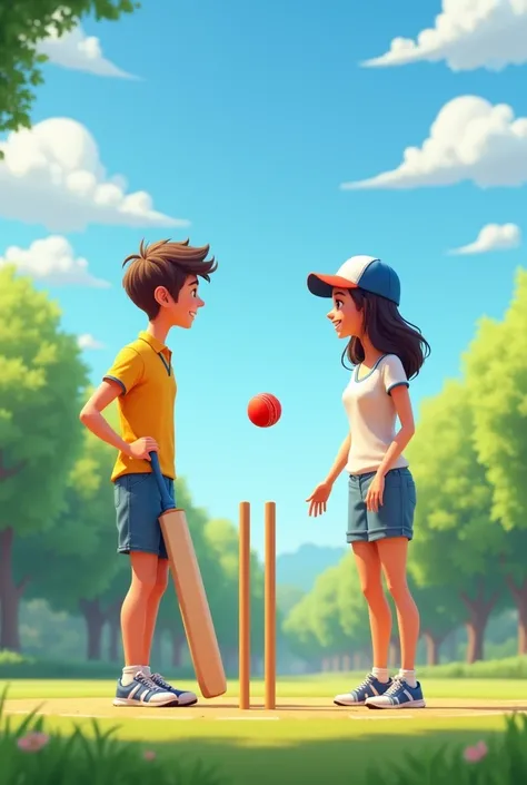 Two friends playing cricket 