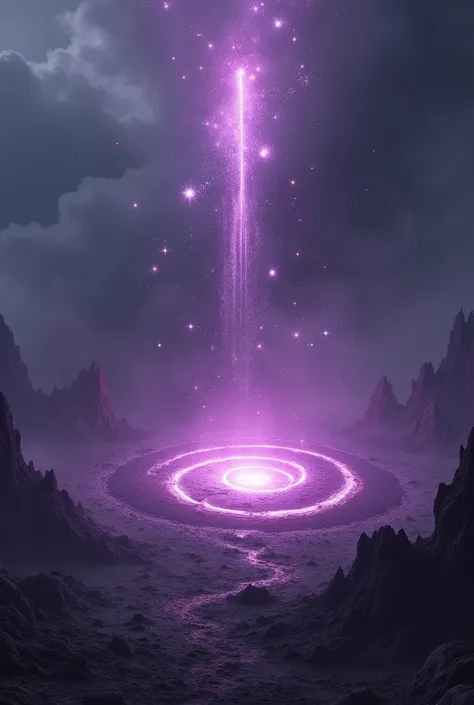 In the center of the smoking crater, A broken, dark star emits a violet light. Fragments float in the air, glowing with a dangerous and unstable energy. The ground around the crater is burned and distorted..
Environment: A devastated landscape, with smoke ...