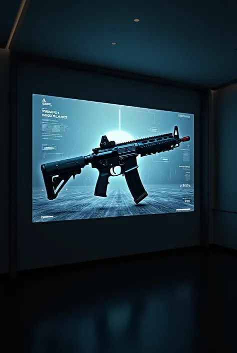 A big display showing  a mobile with  gun
