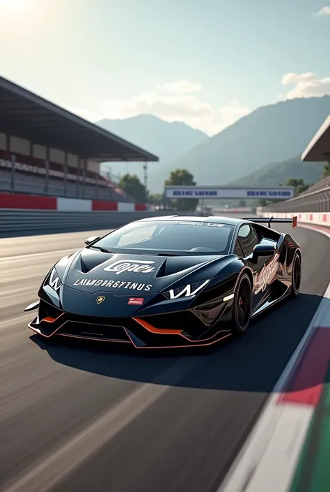 Image of a Lamborghini car on the track that says Lopez family 