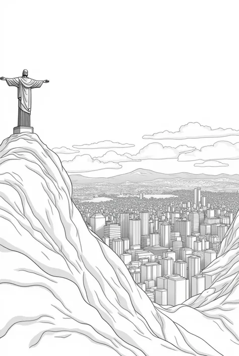 Make a modified landscape of the view from Christ the Redeemer, and do it without colors so I can put the paper on top and draw, there have to be lines for me to draw on the paper