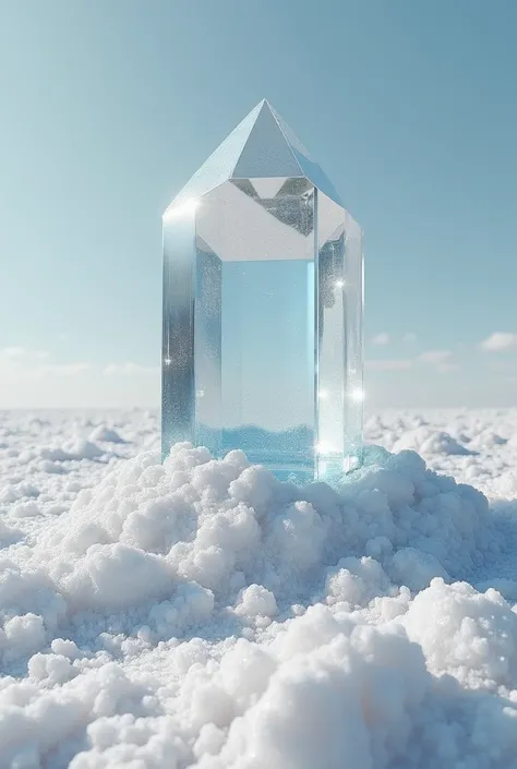 A large, shiny crystal placed on top of a large amount of coarse salt