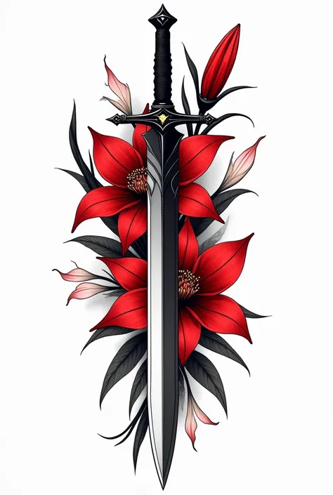 Lycoris radiara and black and white sword, tattoo version