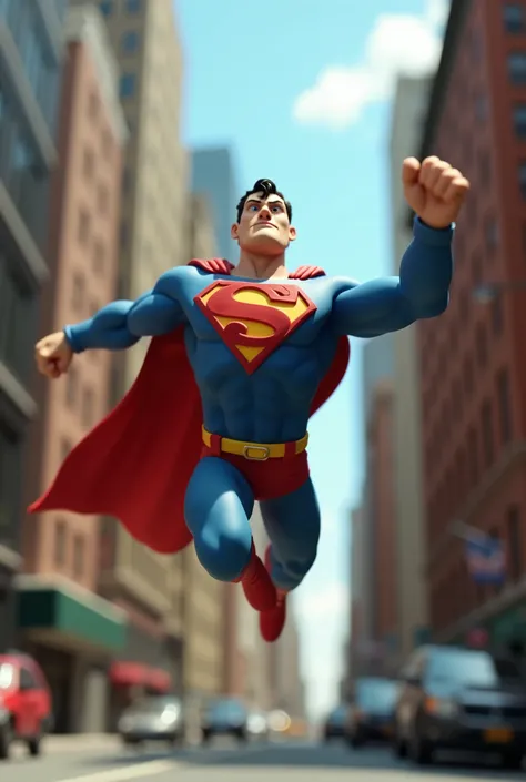 clay animation style, superman flying over the streets of Wall Street, clay, frame by frame